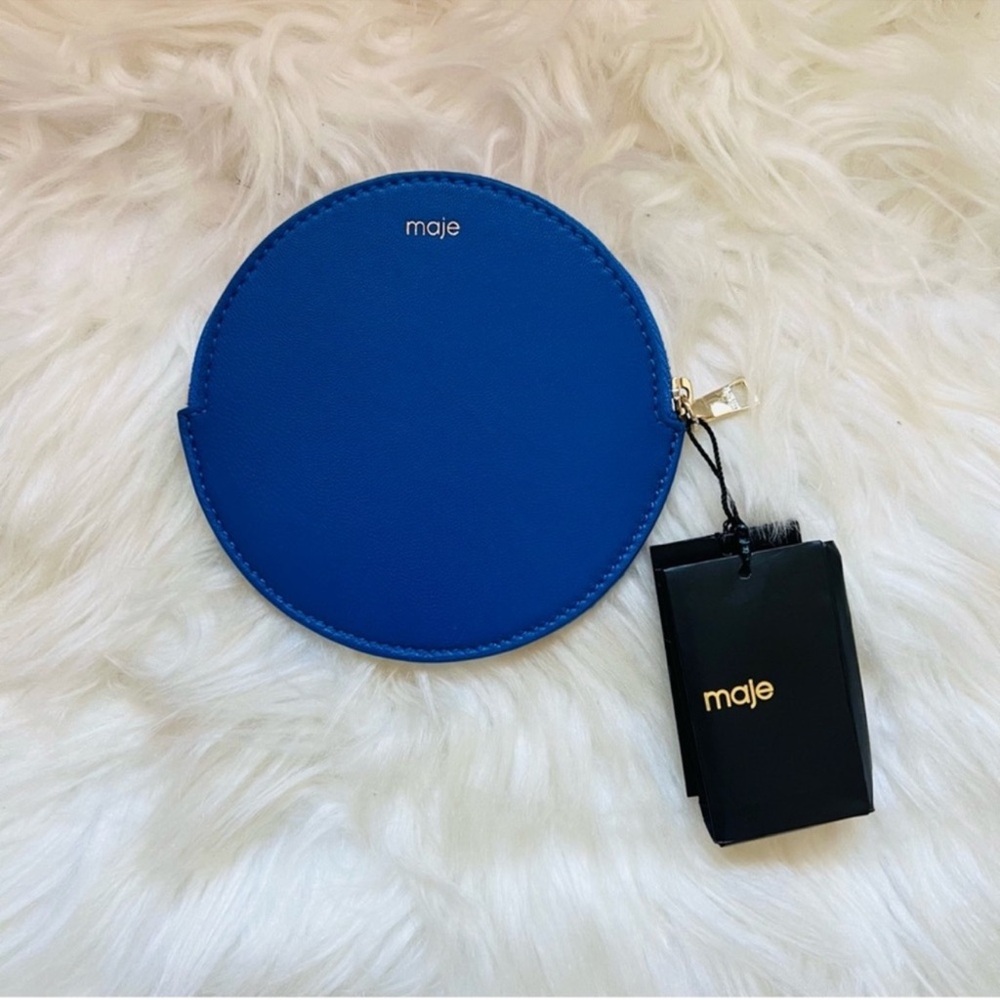 New! MAJE Quilted Round Coin Purse Wallet  Electric Blue Velvet - Picture 6 of 9
